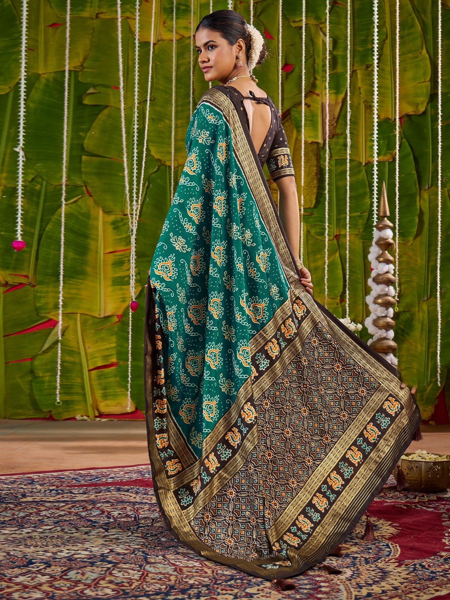 Tussar Silk Saree in Teal & Black with Zari Border - Ressa
