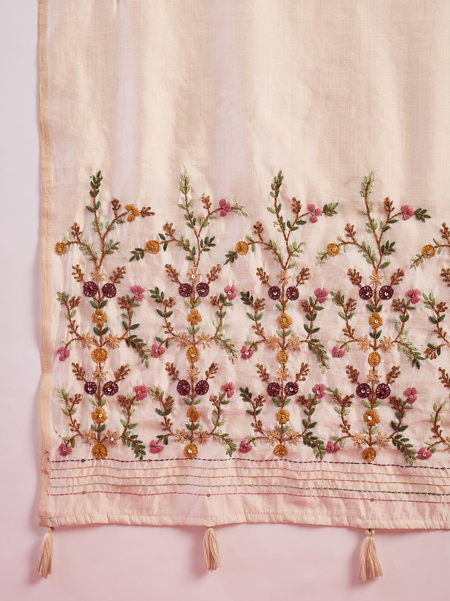 Tussar Silk Saree with Kashmiri Floral Vine Embroidery - Ressa