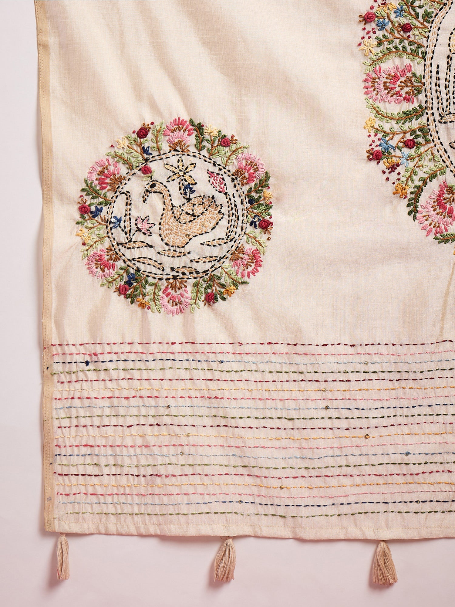 Tussar Silk Saree with Kashmiri Peacock Mandala - Ressa