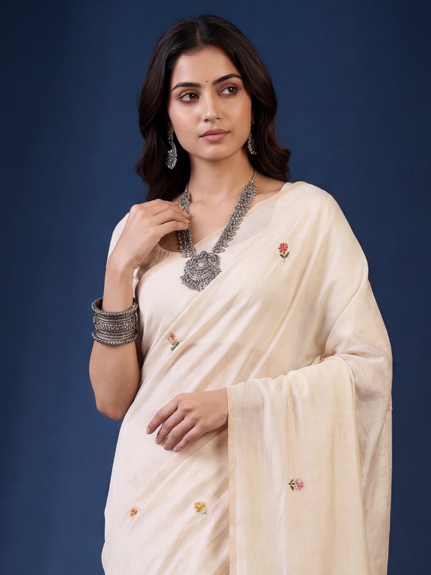 Tussar Silk Saree with Kashmiri Peacock Mandala - Ressa