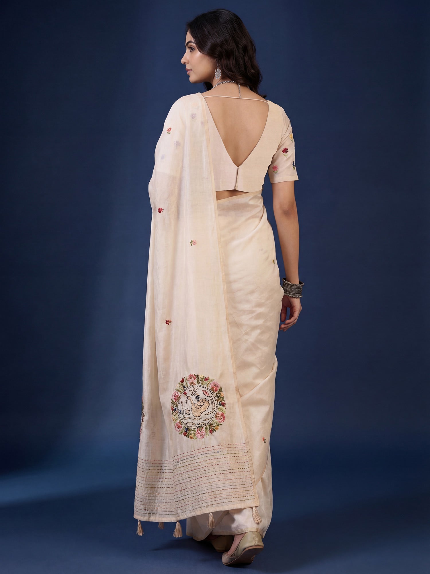Tussar Silk Saree with Kashmiri Peacock Mandala - Ressa
