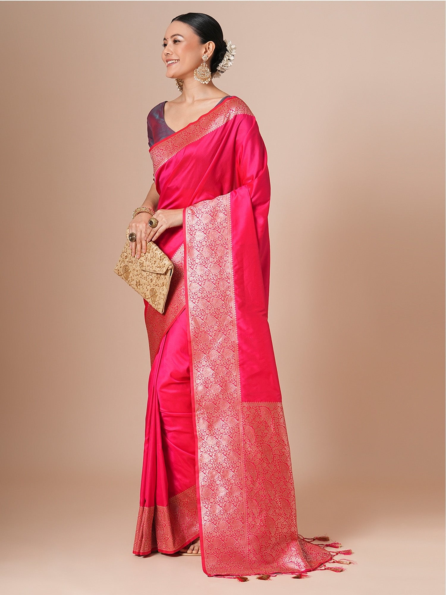 Vibrant Hot Pink Banarasi Pure Silk Saree - Ressa