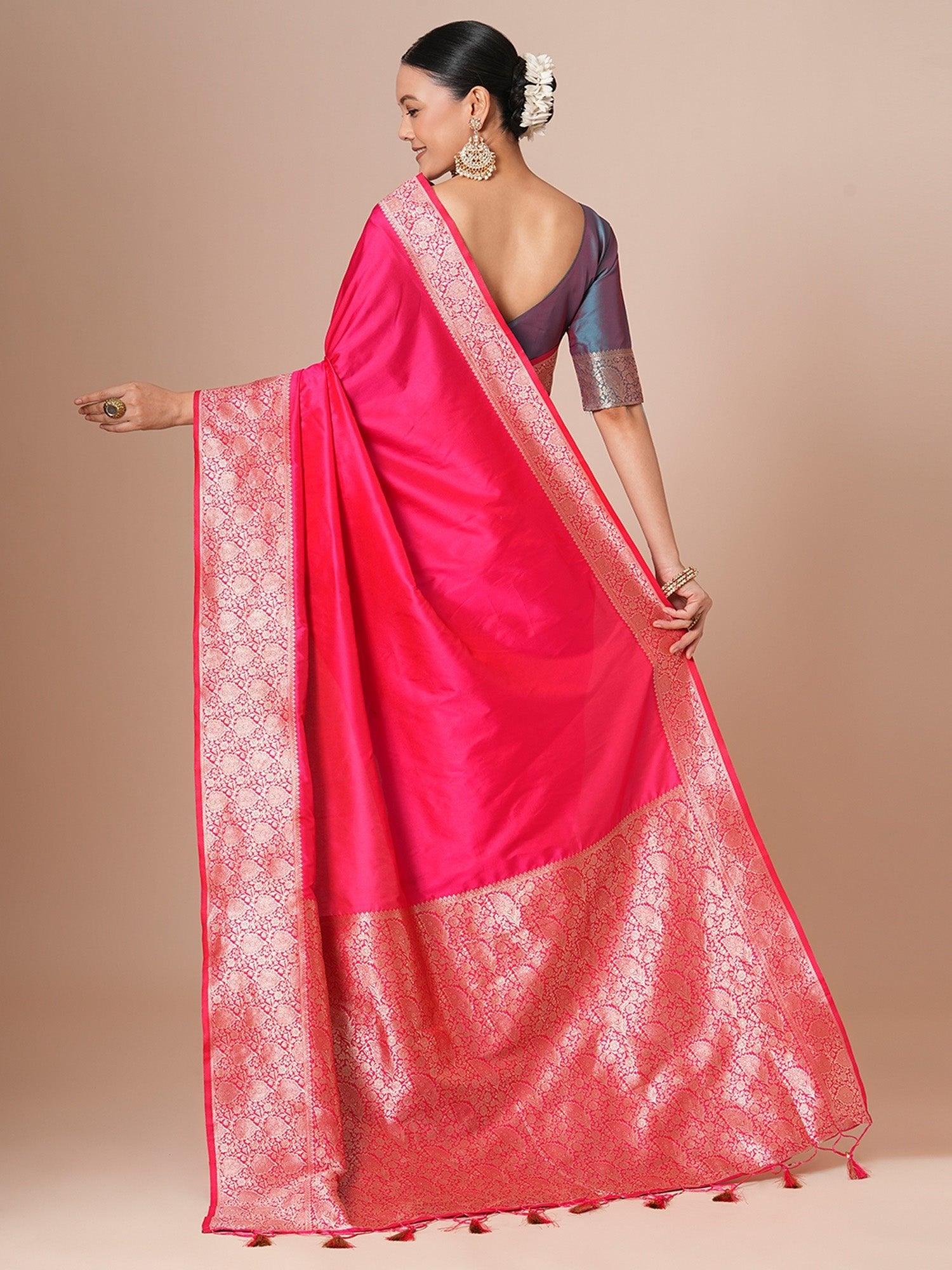 Vibrant Hot Pink Banarasi Pure Silk Saree - Ressa