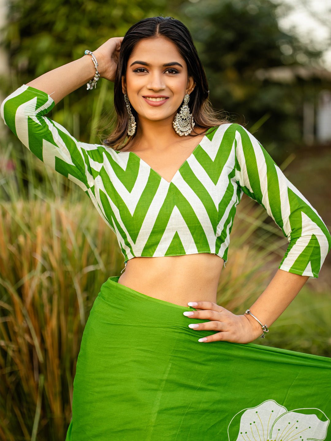 Vibrant Lime Green Cotton Saree - Ressa