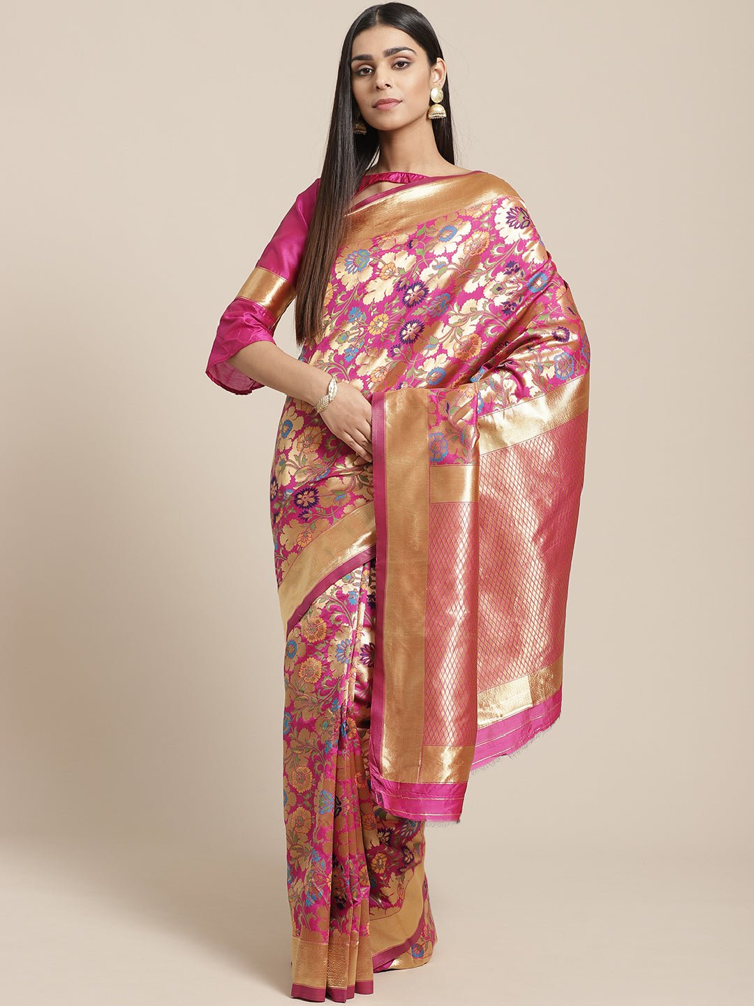Vibrant Magenta-Pink Pure Banarasi Silk Saree - Ressa