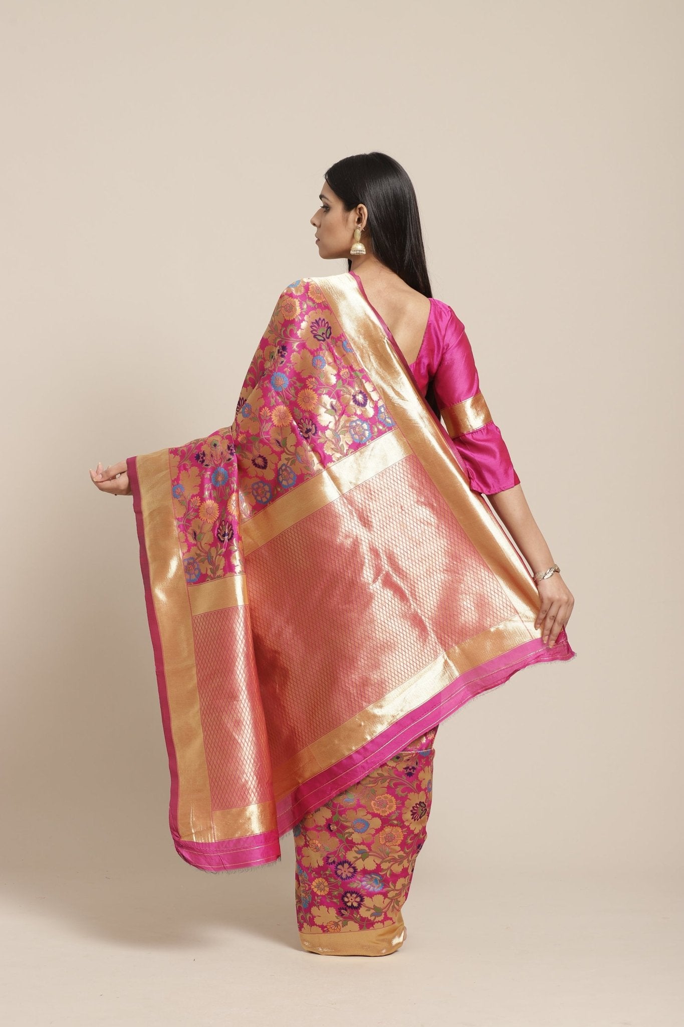 Vibrant Magenta-Pink Pure Banarasi Silk Saree - Ressa
