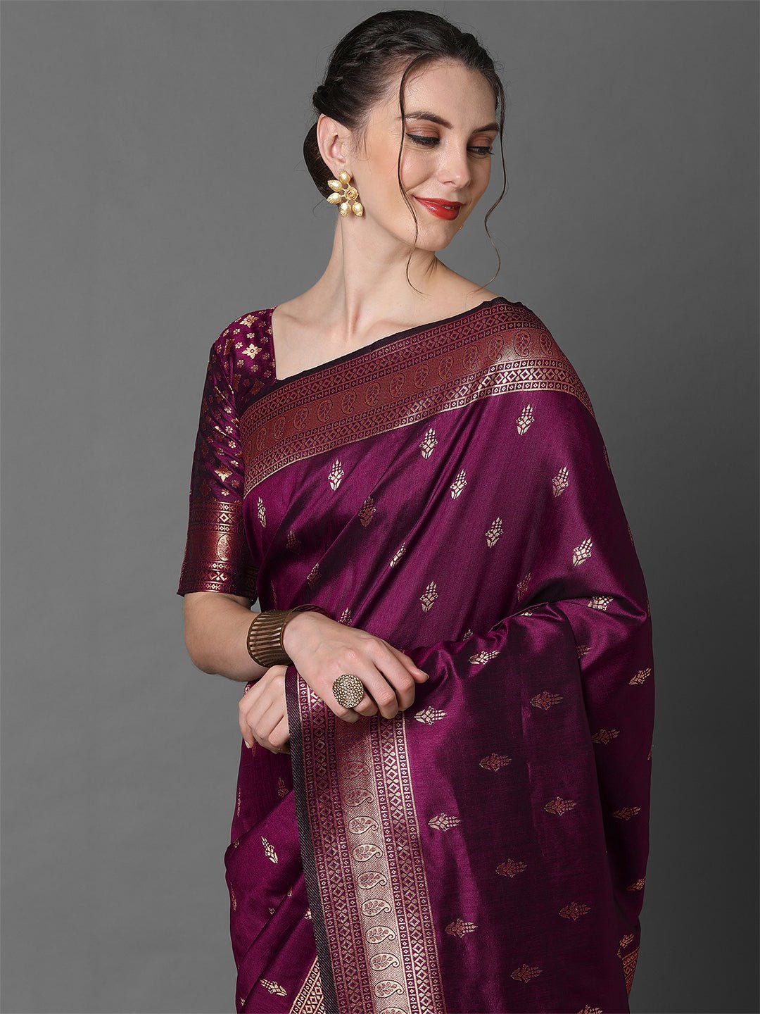 Vibrant Magenta-Purple Pure Banarasi Katan Silk Saree - Ressa