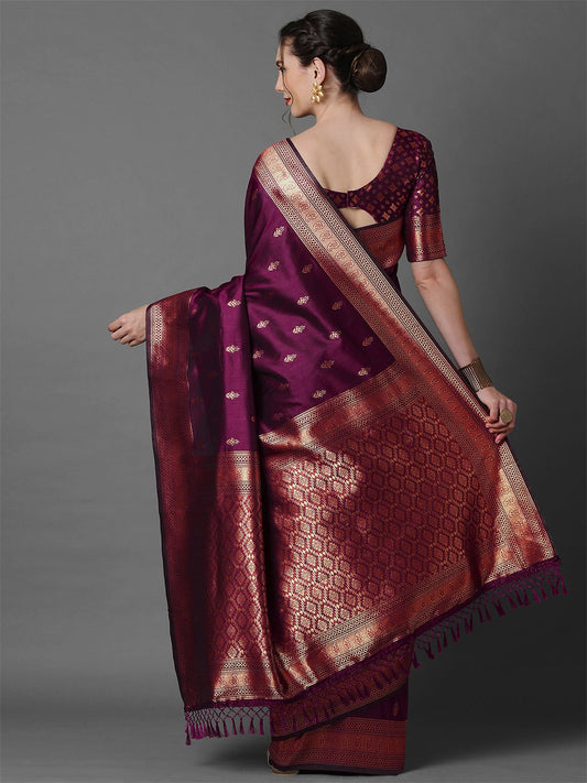 Vibrant Magenta-Purple Pure Banarasi Katan Silk Saree - Ressa