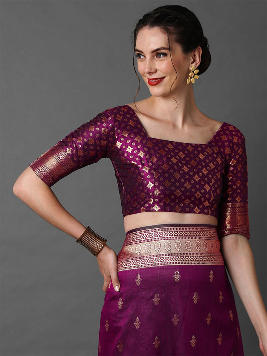 Vibrant Magenta-Purple Pure Banarasi Katan Silk Saree - Ressa
