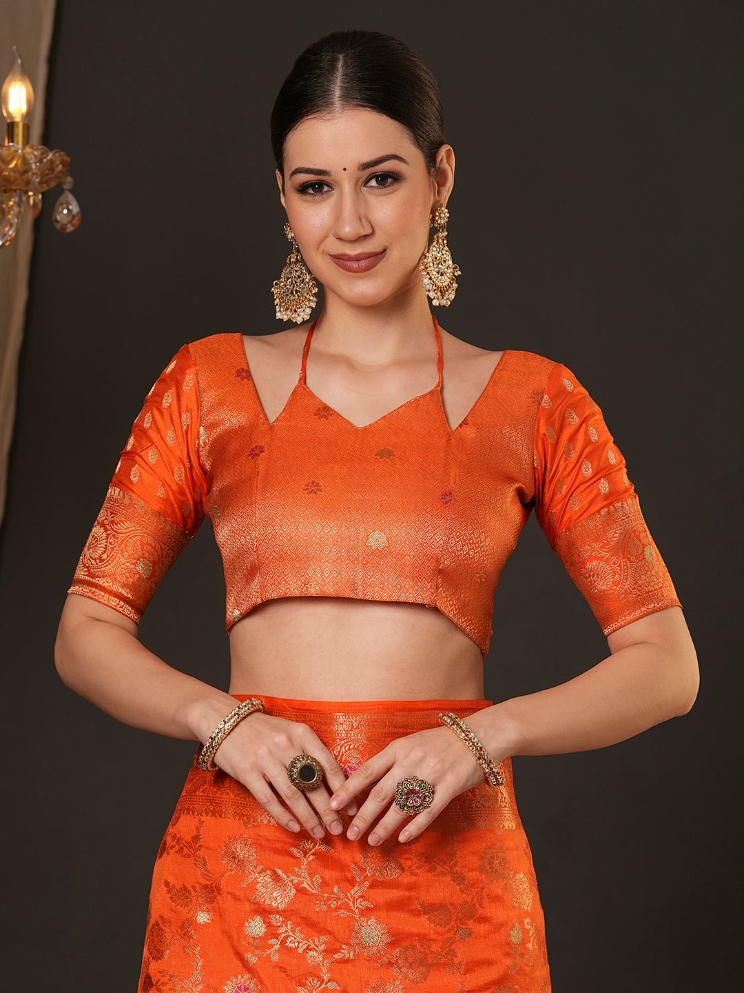 Vibrant Orange Banarasi Saree - Ressa