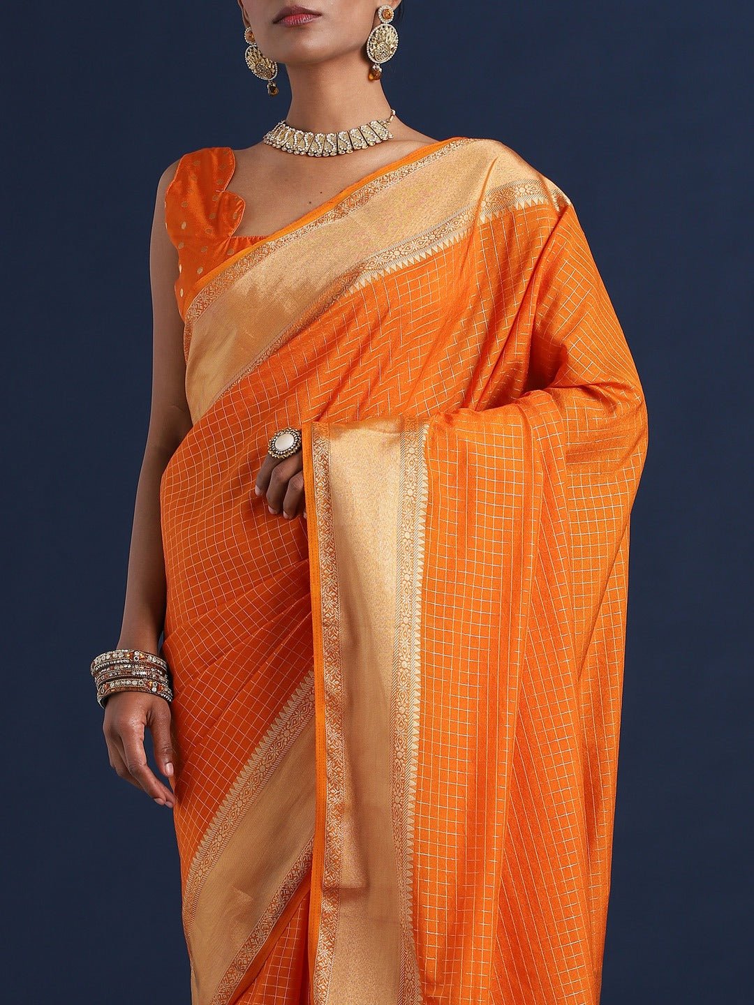 Vibrant Orange Banarasi Silk Saree - Ressa