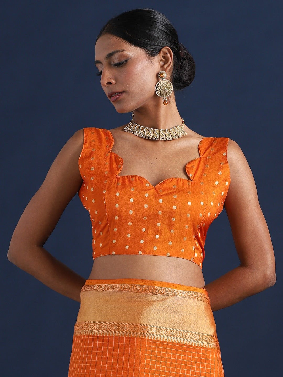 Vibrant Orange Banarasi Silk Saree - Ressa
