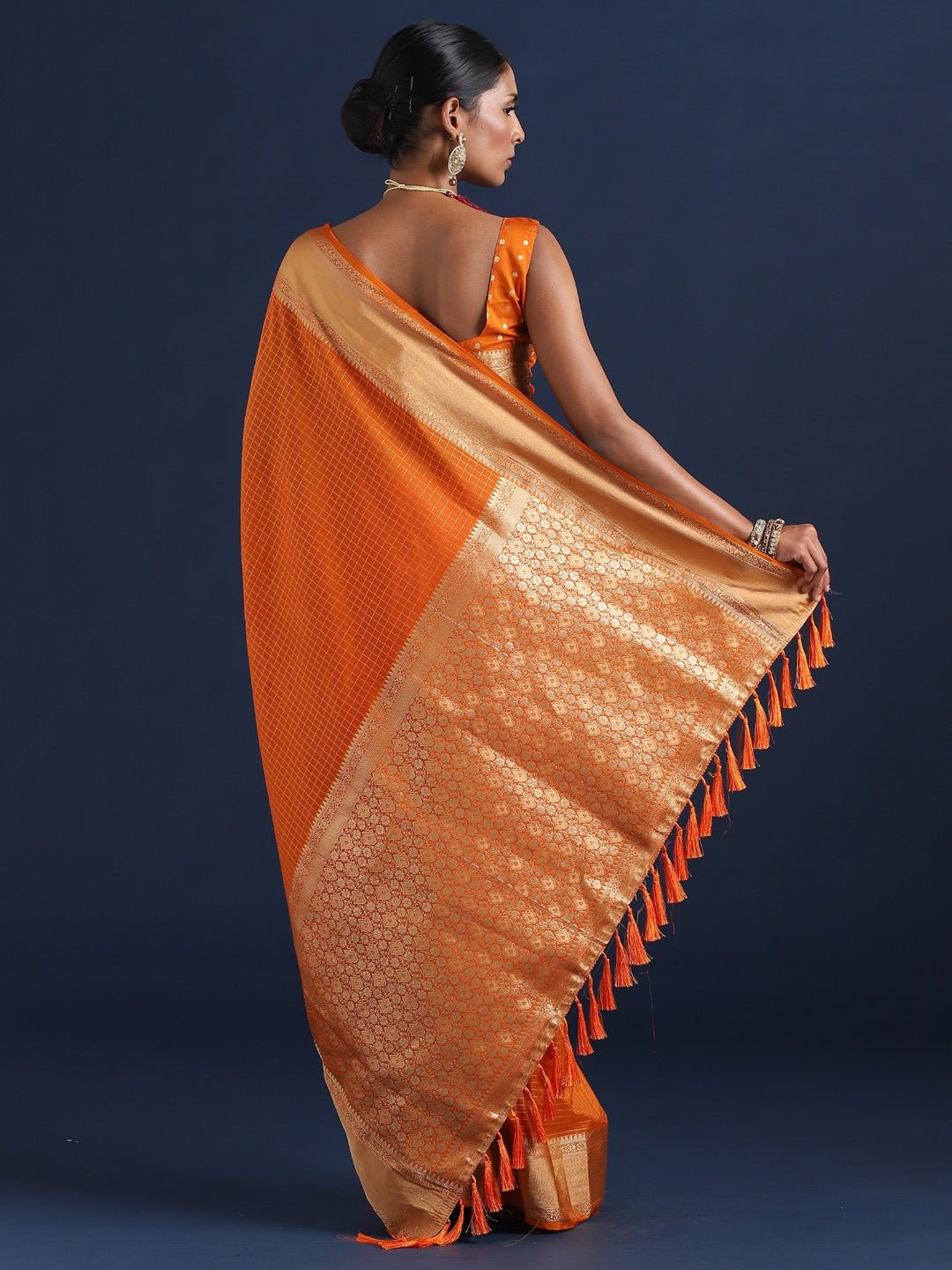 Vibrant Orange Banarasi Silk Saree - Ressa