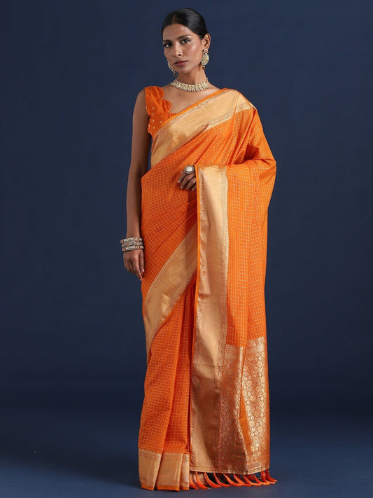 Vibrant Orange Banarasi Silk Saree - Ressa