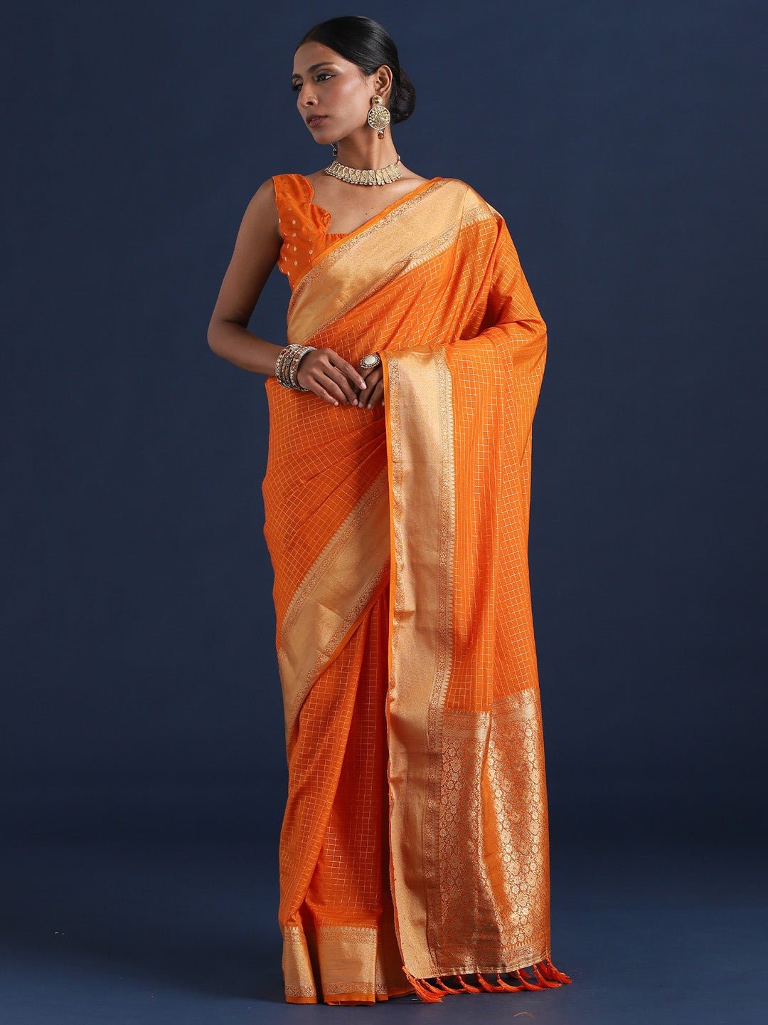 Vibrant Orange Banarasi Silk Saree - Ressa
