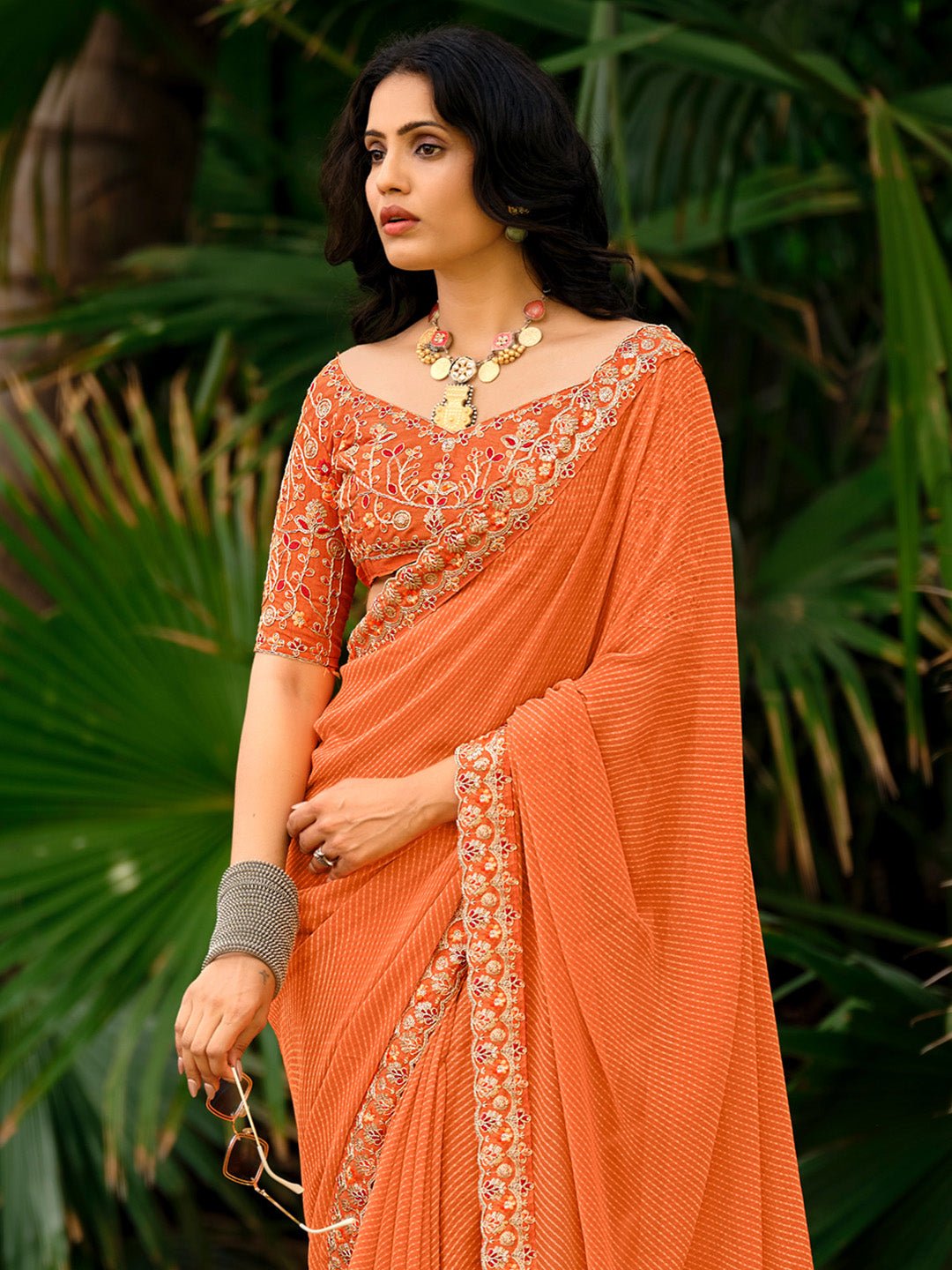 Vibrant Orange Georgette Saree - Ressa