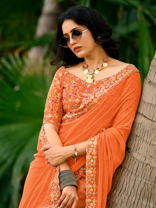 Vibrant Orange Georgette Saree - Ressa