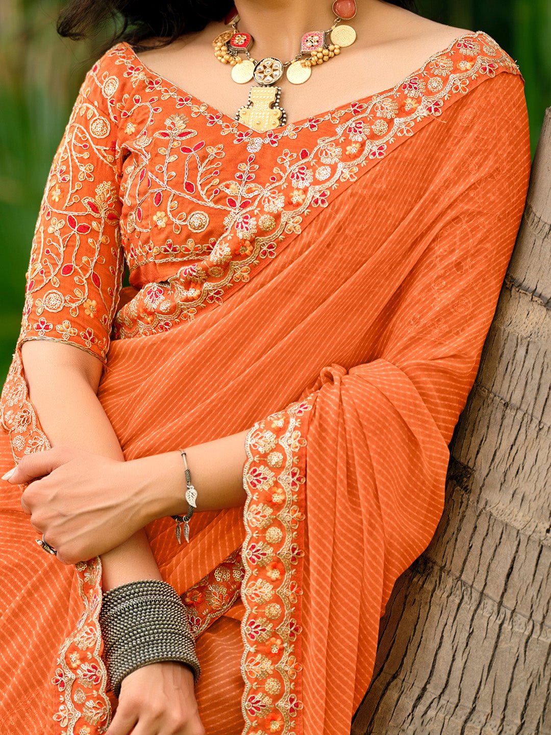 Vibrant Orange Georgette Saree - Ressa