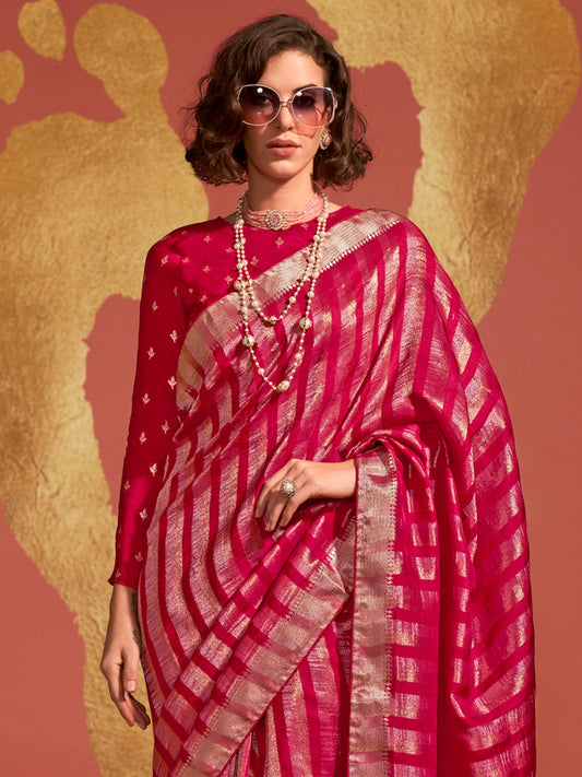 Vibrant Pink Banarasi Silk Blend Saree - Ressa