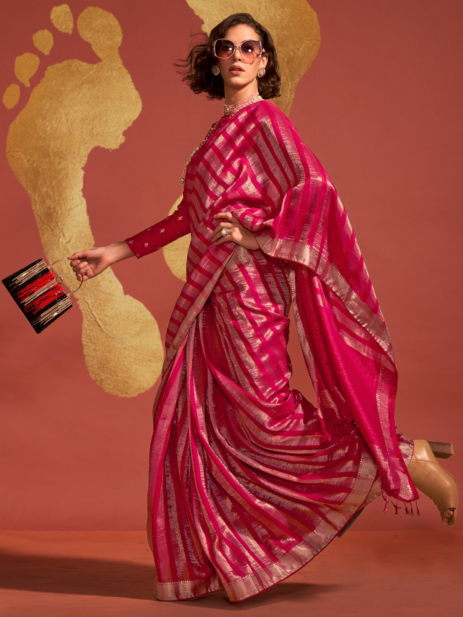 Vibrant Pink Banarasi Silk Blend Saree - Ressa