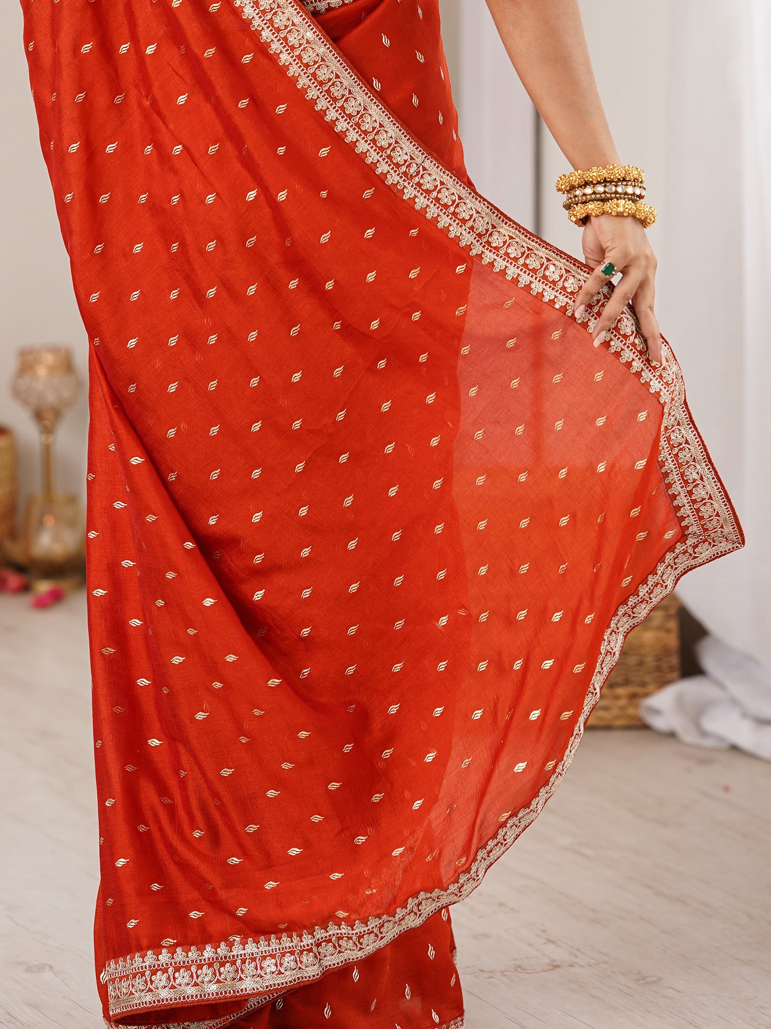 Vibrant Red Georgette Saree with Embroidered Border - Ressa