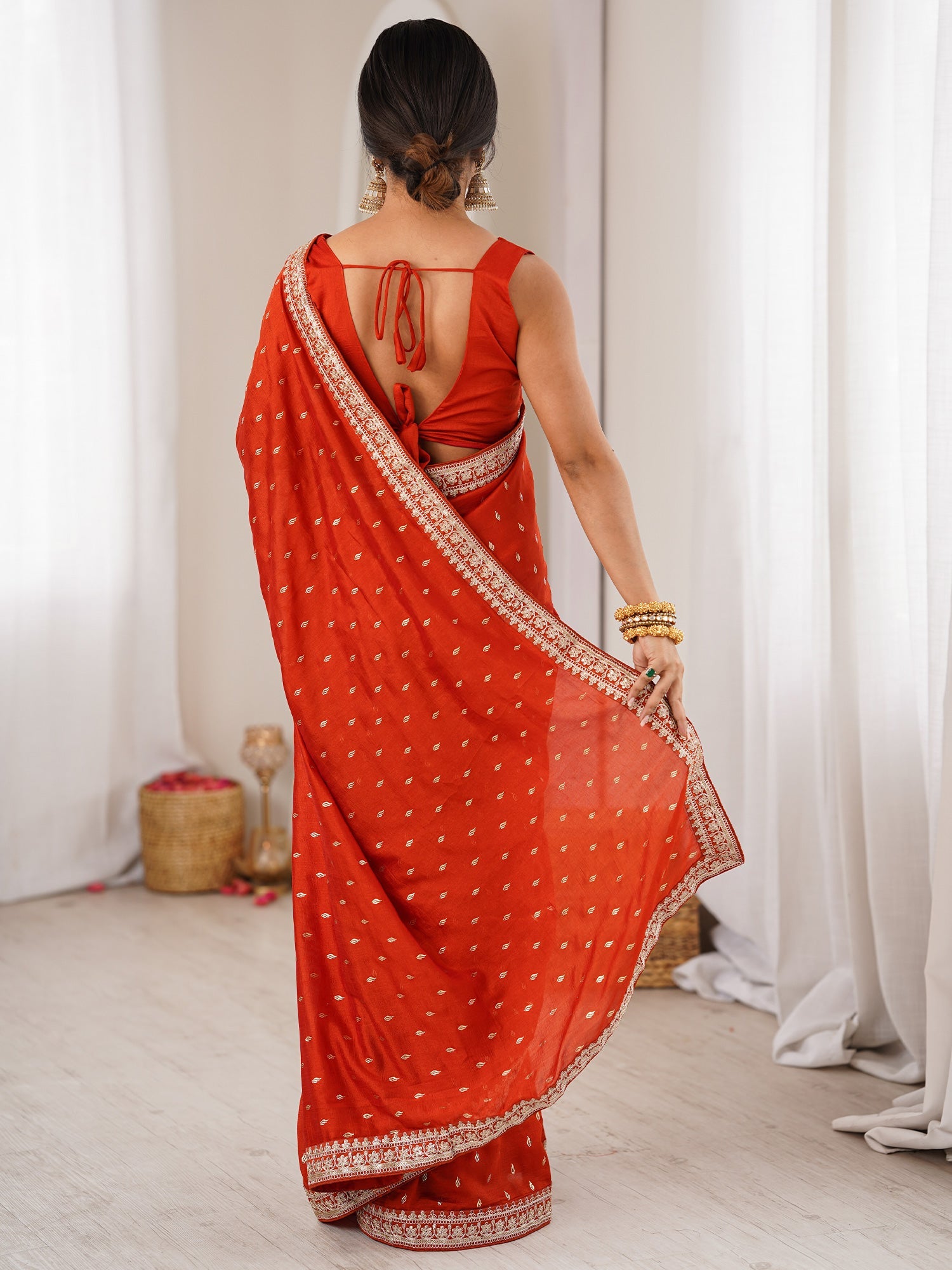 Vibrant Red Georgette Saree with Embroidered Border - Ressa