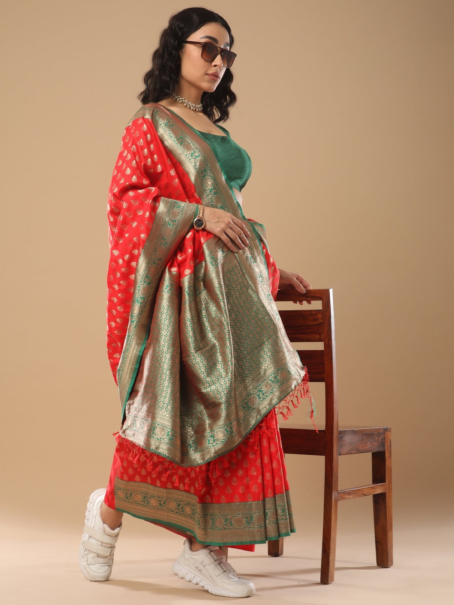 Vibrant Red Pure Banarasi Katan Silk Saree - Ressa