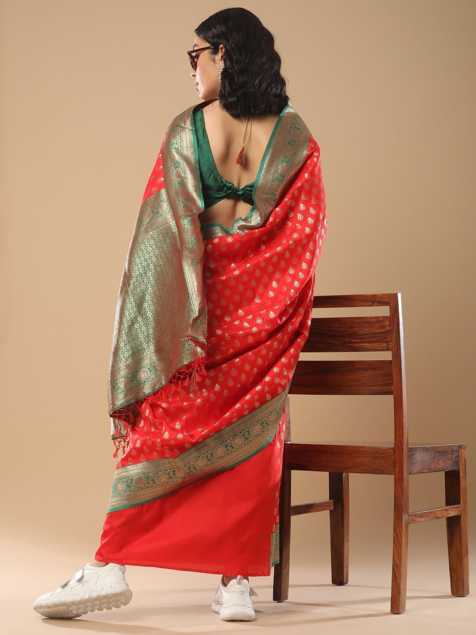 Vibrant Red Pure Banarasi Katan Silk Saree - Ressa
