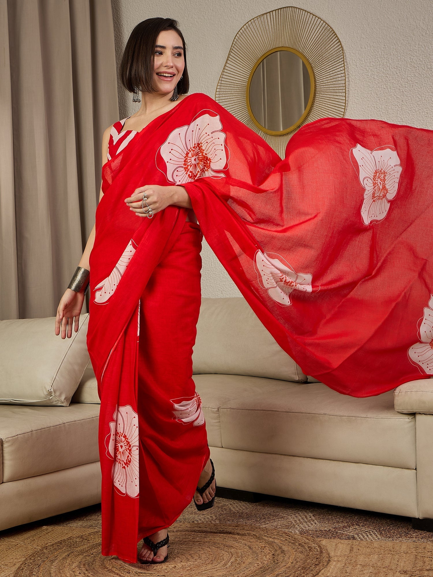 Vibrant Red Ready to wear Georgette Saree - Ressa