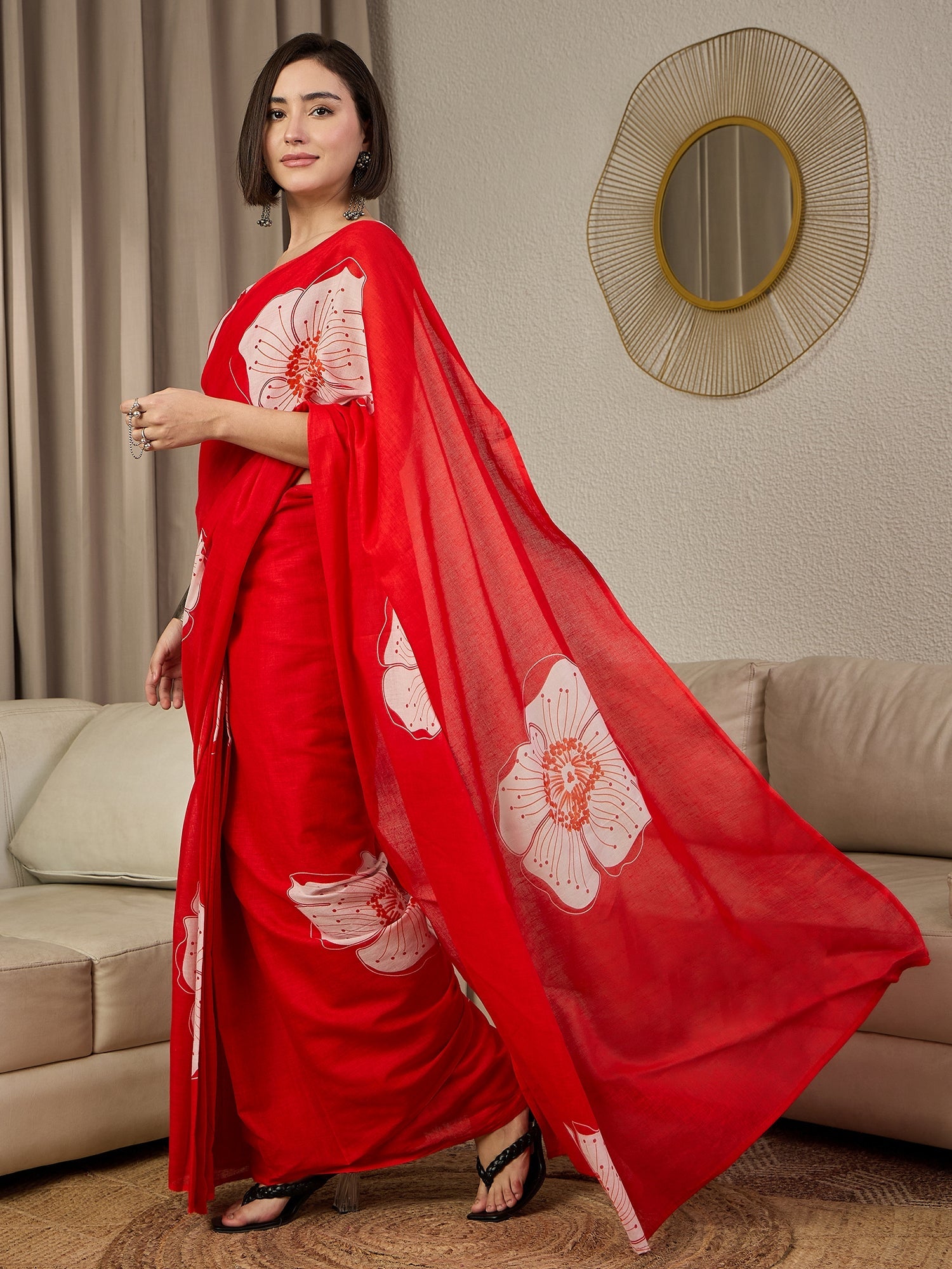 Vibrant Red Ready to wear Georgette Saree - Ressa