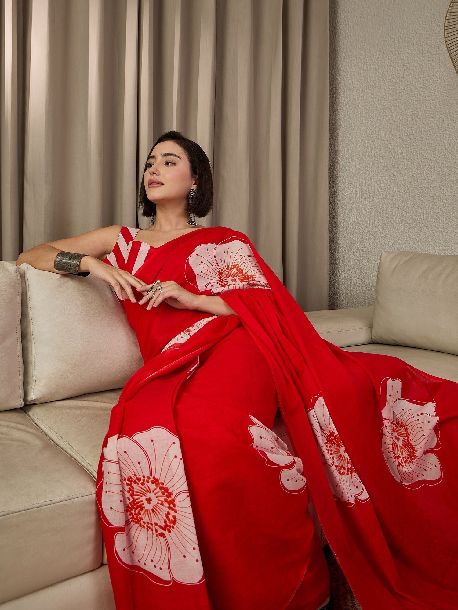 Vibrant Red Ready to wear Georgette Saree - Ressa