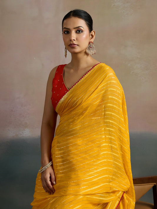 Vibrant Yellow Silk Blend Saree - Ressa