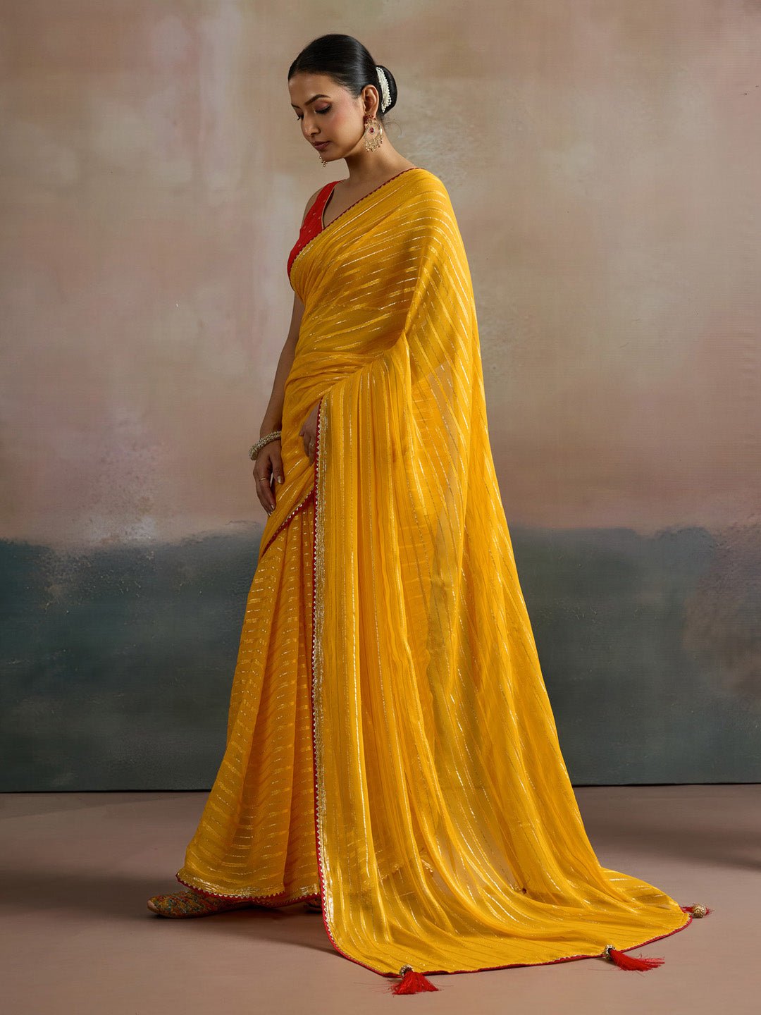 Vibrant Yellow Silk Blend Saree - Ressa
