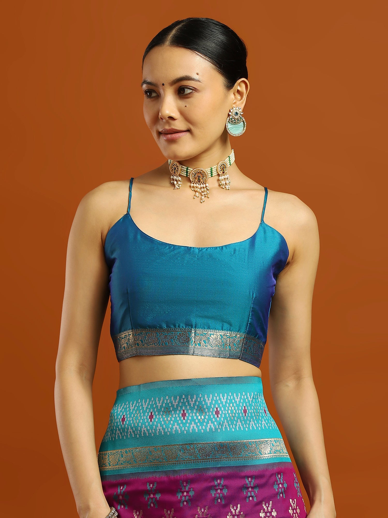 Violet &amp; Teal&nbsp; Silk Blend : Banarasi Style : Zari Woven Butti saree - Ressa
