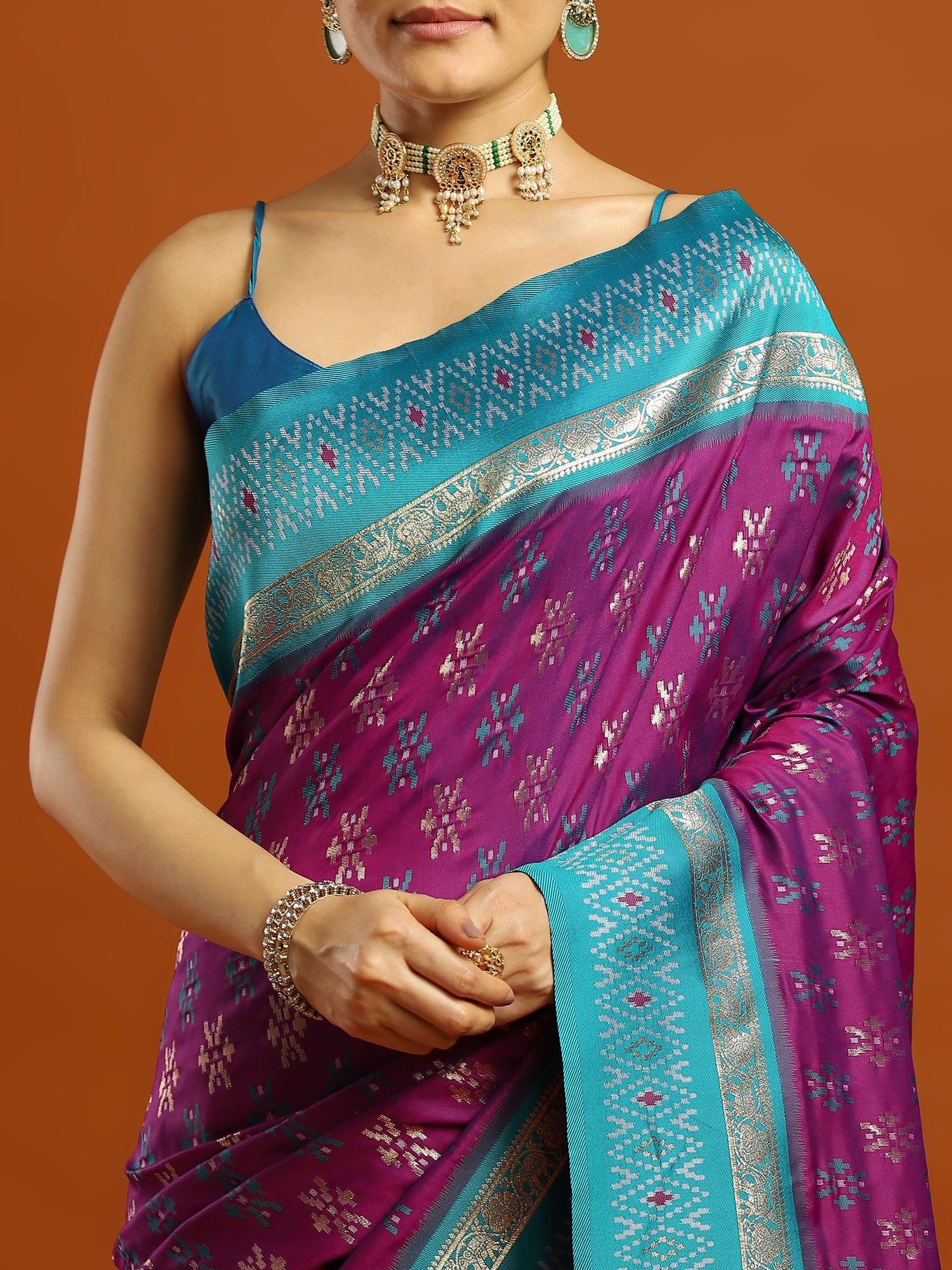 Violet &amp; Teal&nbsp; Silk Blend : Banarasi Style : Zari Woven Butti saree - Ressa