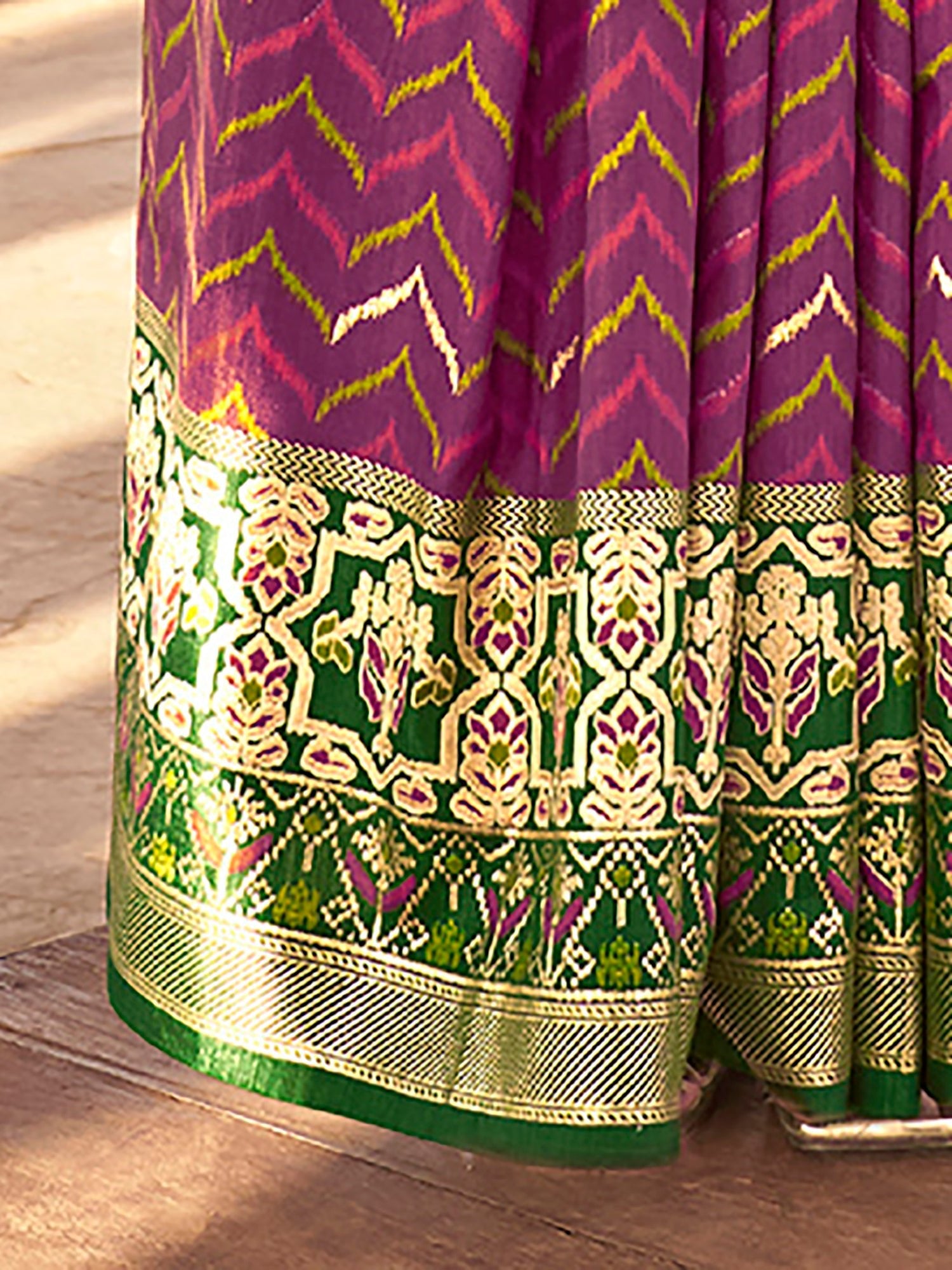 Violet and Green Silk Blend Heritage Patola Style Zari Woven Saree - Ressa