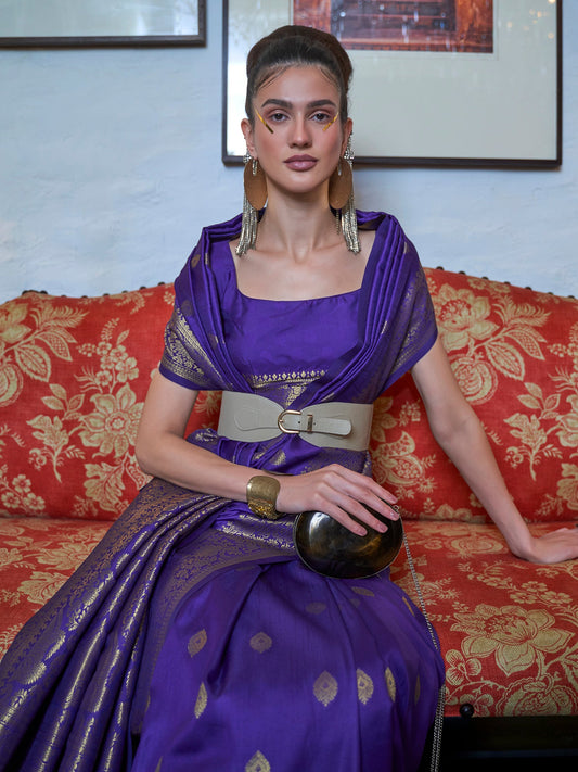 Violet Banarasi Style Silk Blend saree - Ressa