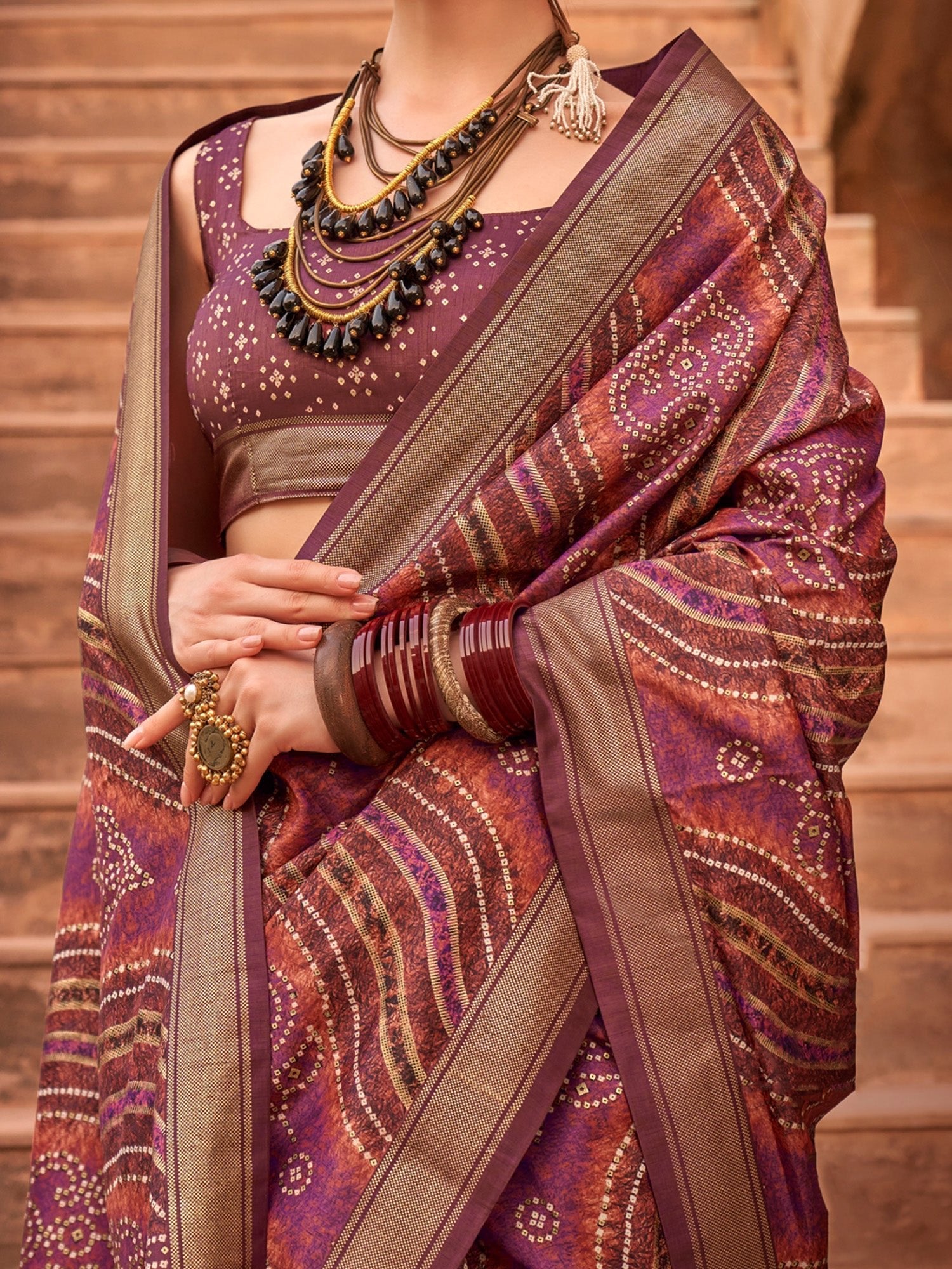 Violet Bandhani & Leheriya Saree - Ressa