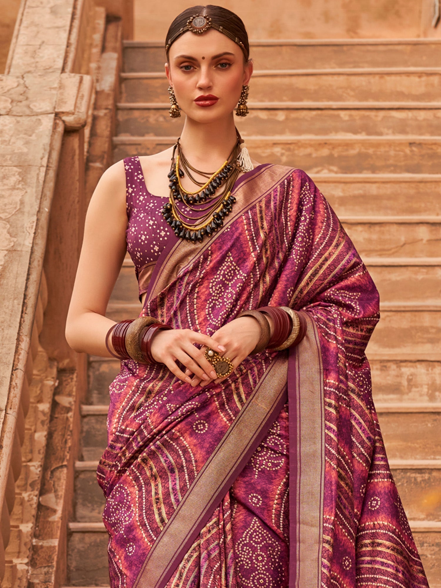 Violet Bandhani & Leheriya Saree - Ressa