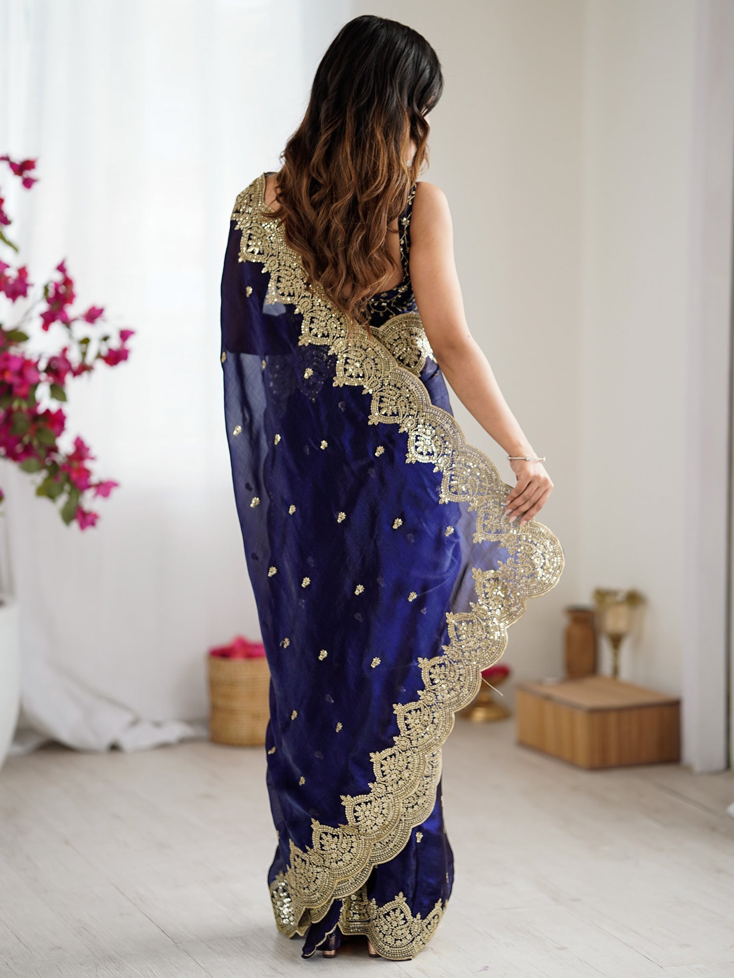 Violet Chiffon Satin Embroidered Saree - Ressa