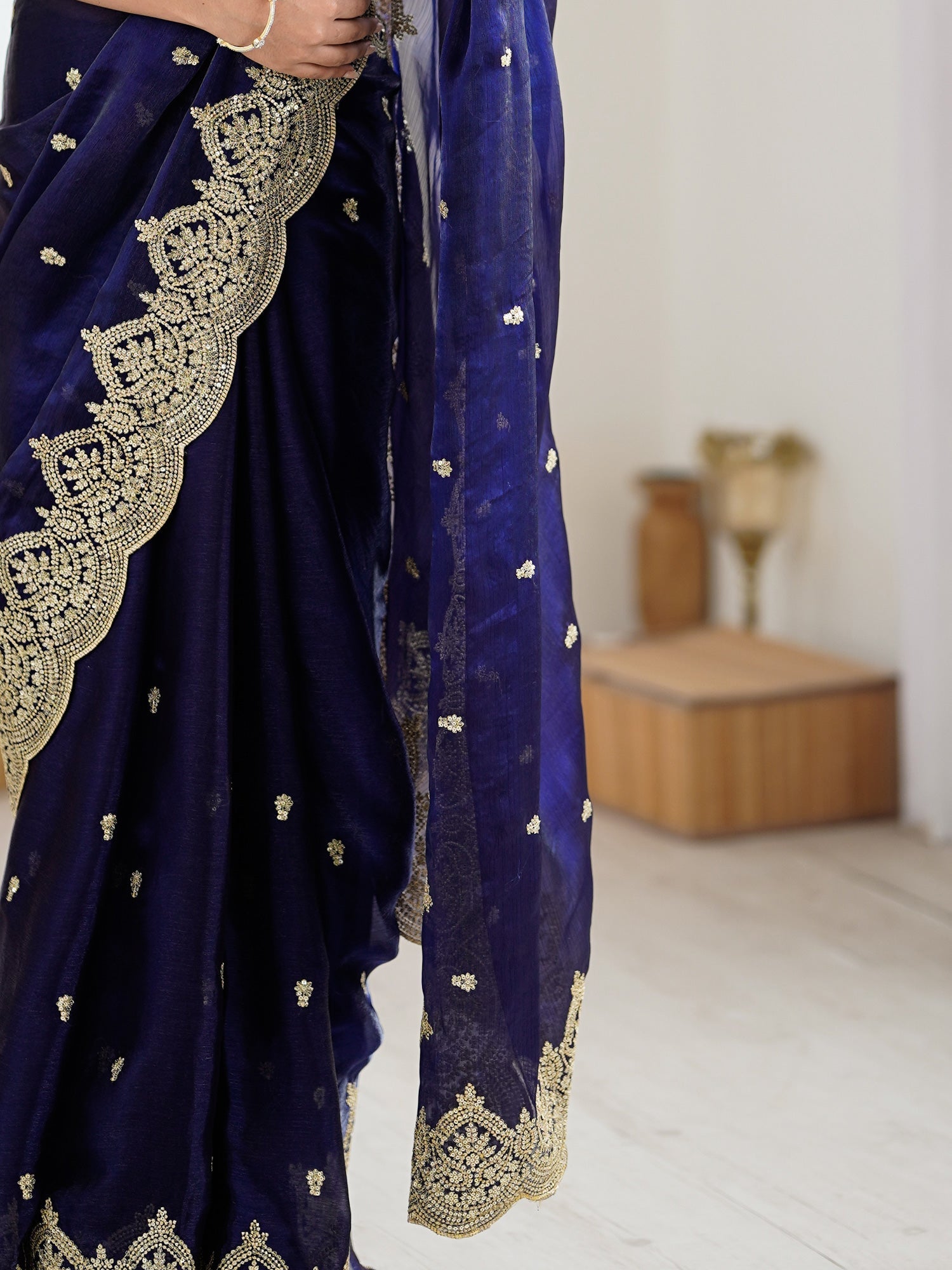Violet Chiffon Satin Embroidered Saree - Ressa