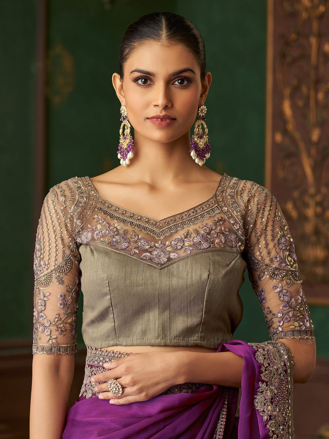 Violet Embellished Party wear Saree - Ressa