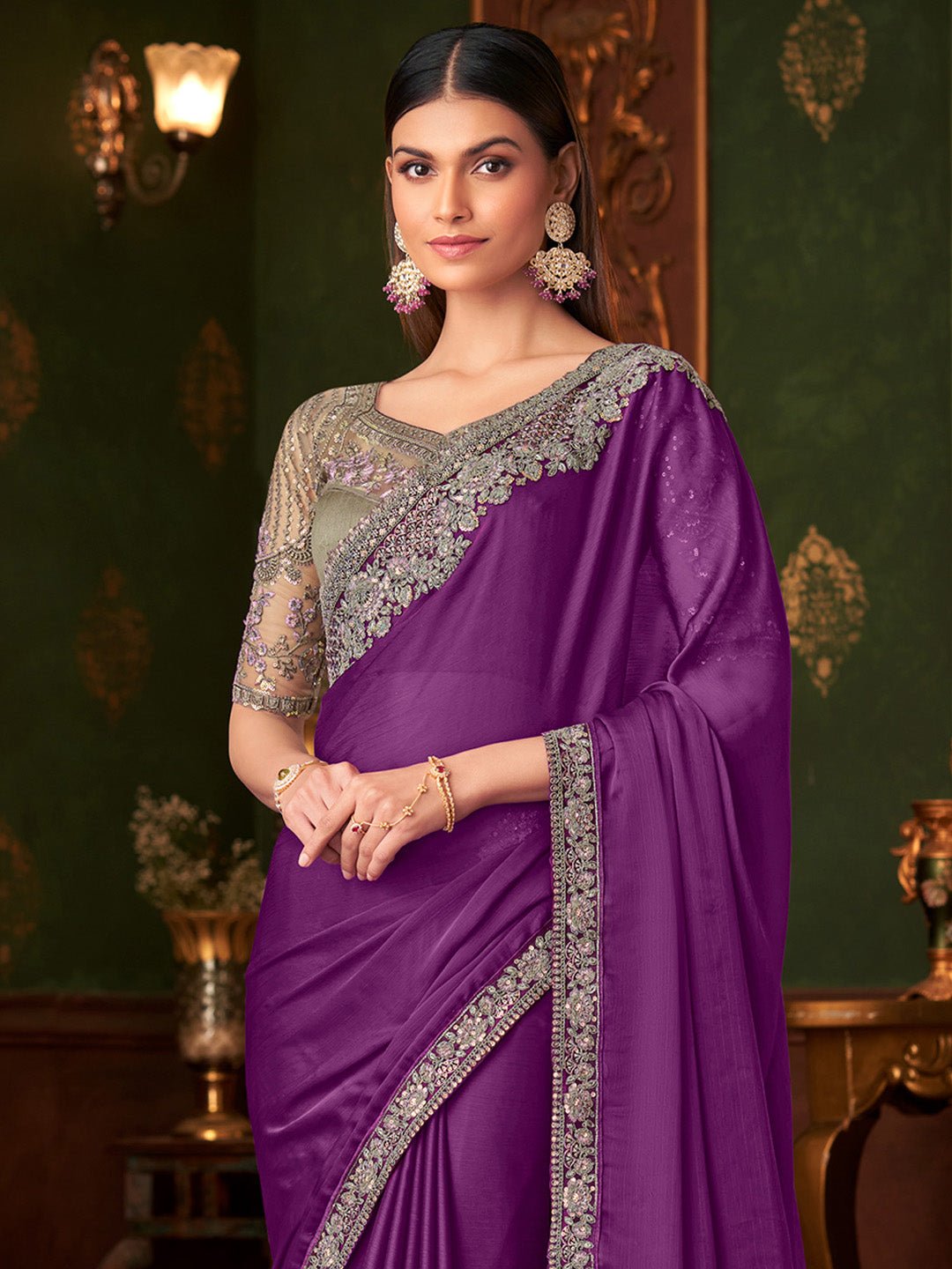 Violet Embellished Party wear Saree - Ressa