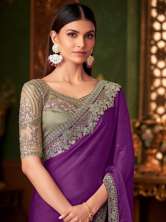 Violet Embellished Party wear Saree - Ressa