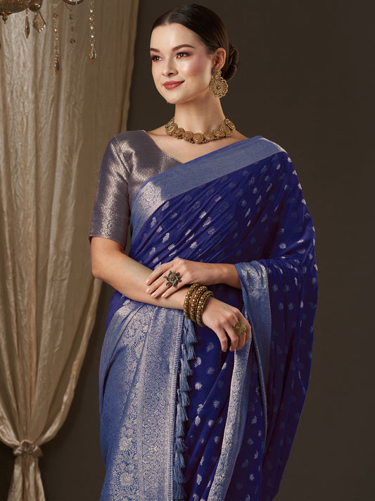 Violet Floral Georgette Saree with Jari Border - Ressa