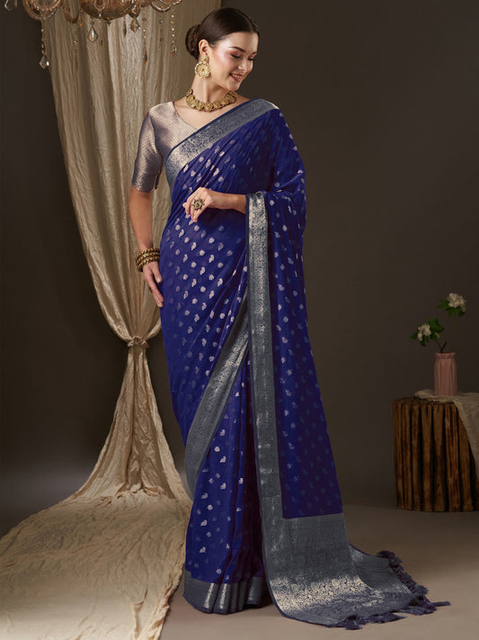Violet Floral Georgette Saree with Jari Border - Ressa