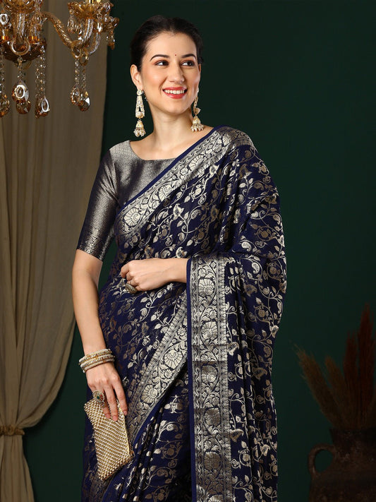 Violet Georgette Banarasi Silk Saree - Ressa