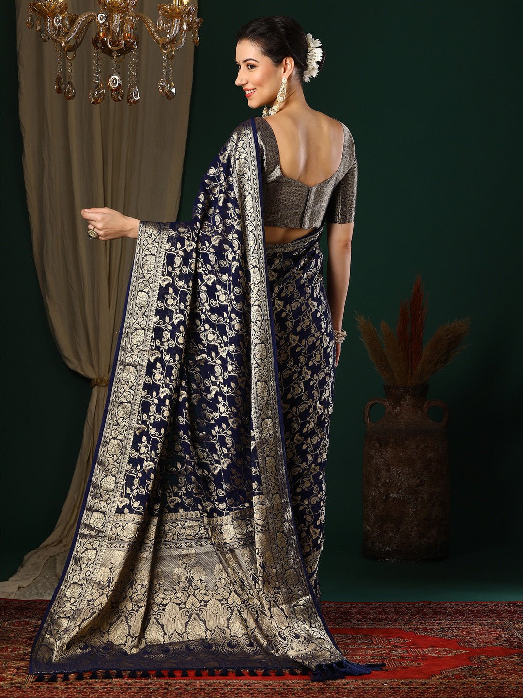 Violet Georgette Banarasi Silk Saree - Ressa