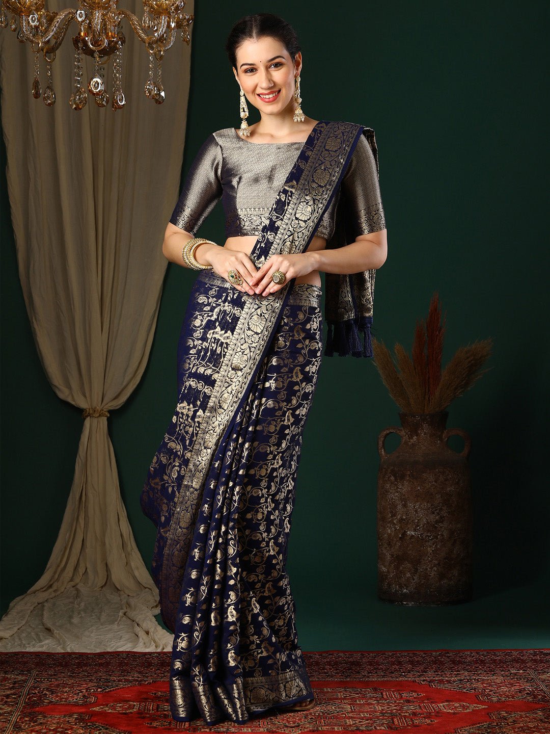 Violet Georgette Banarasi Silk Saree - Ressa