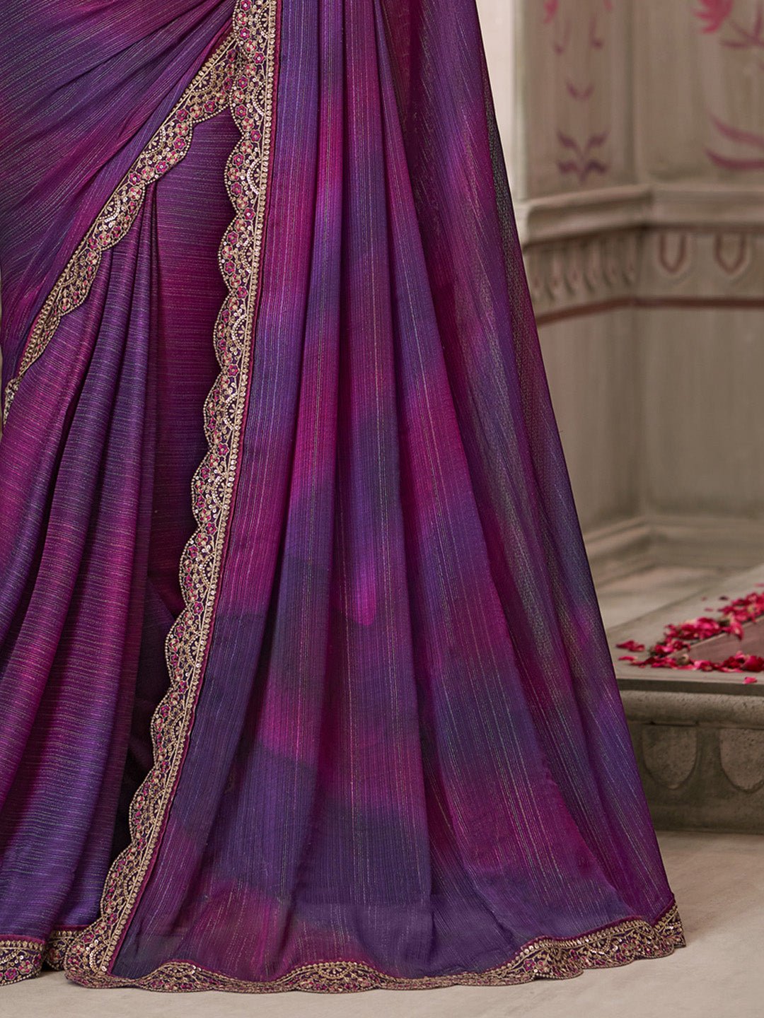 Violet Polyester Embroidered Border saree - Ressa